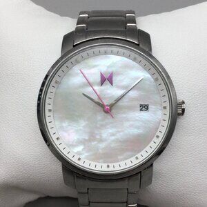 MVMT Watch Women 38mm Silver Tone Date Mother of Pearl New Battery 6.5"
